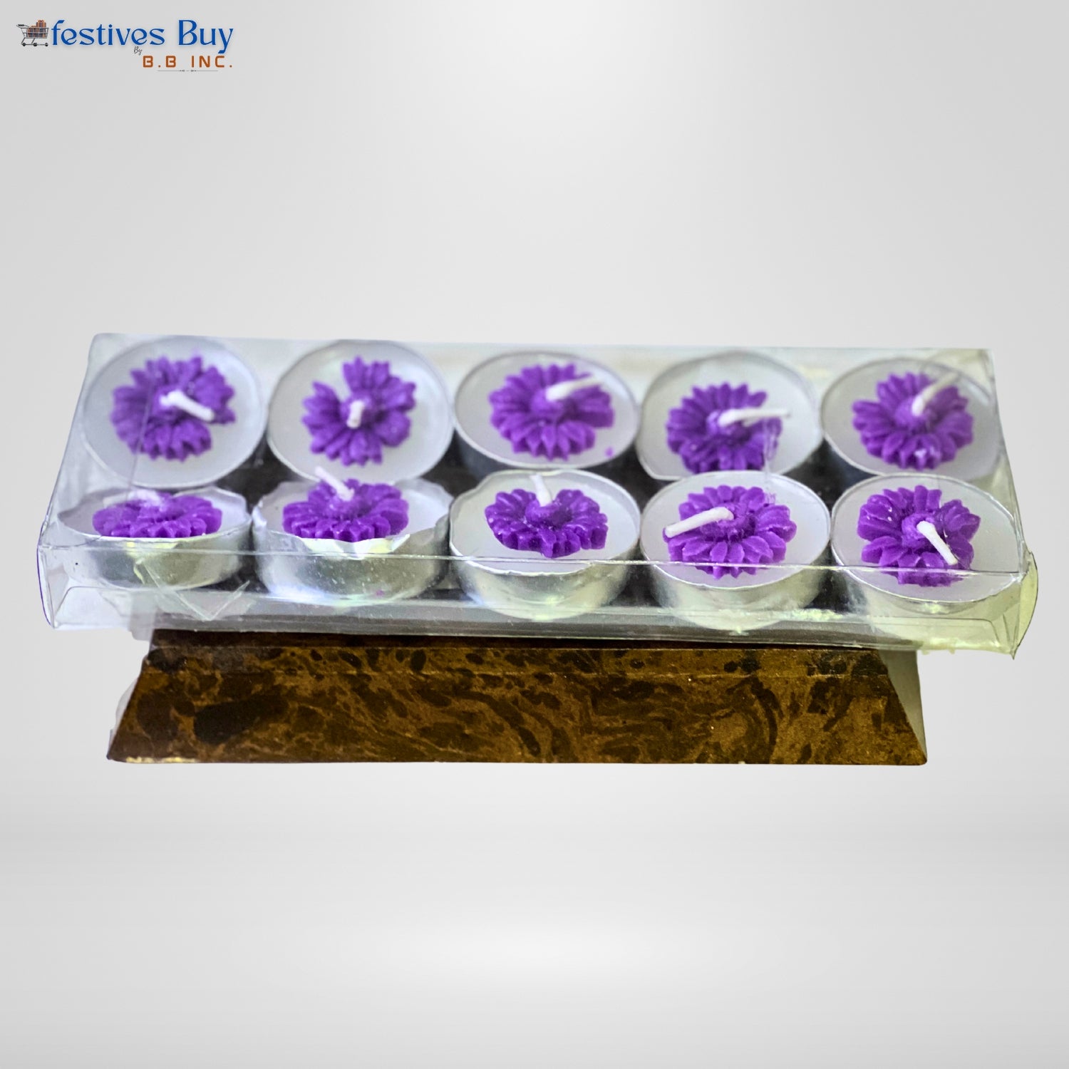 Purple Flower Tealight Candle Set – 10 Piece Decorative Floral Festive Candles by Festives Buy