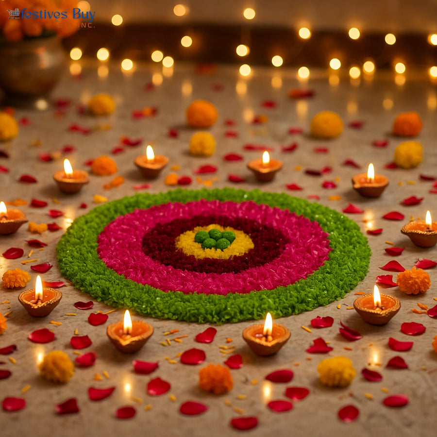 Radiant Harmony Wool Rangoli – 10 Inch Washable Rexine by Festives Buy