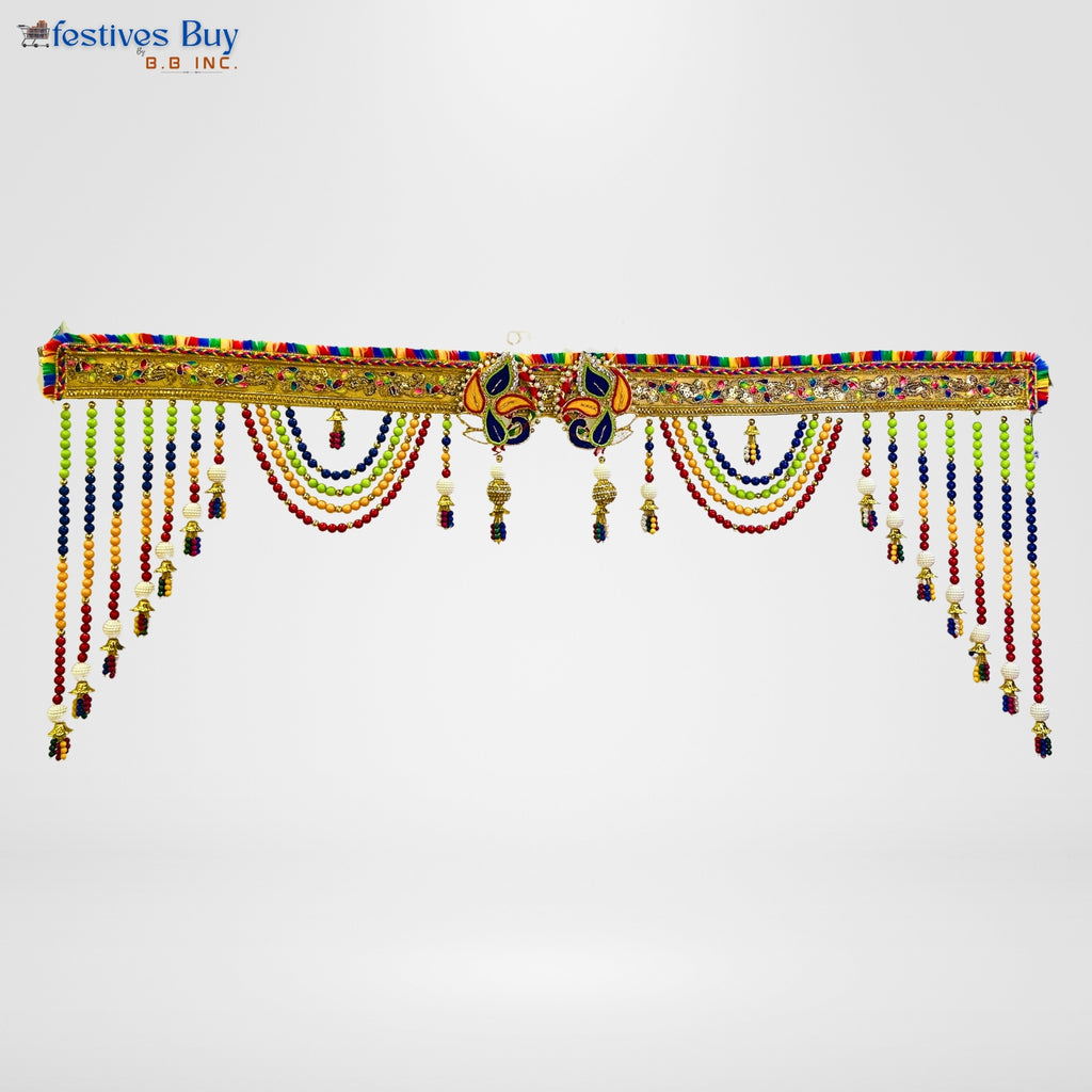 Rainbow Beaded Toran – 38 Inch Decorative Door Hanging with Bells by Festives Buy