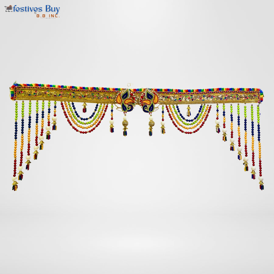 Rainbow Beaded Toran – 38 Inch Decorative Door Hanging with Bells by Festives Buy