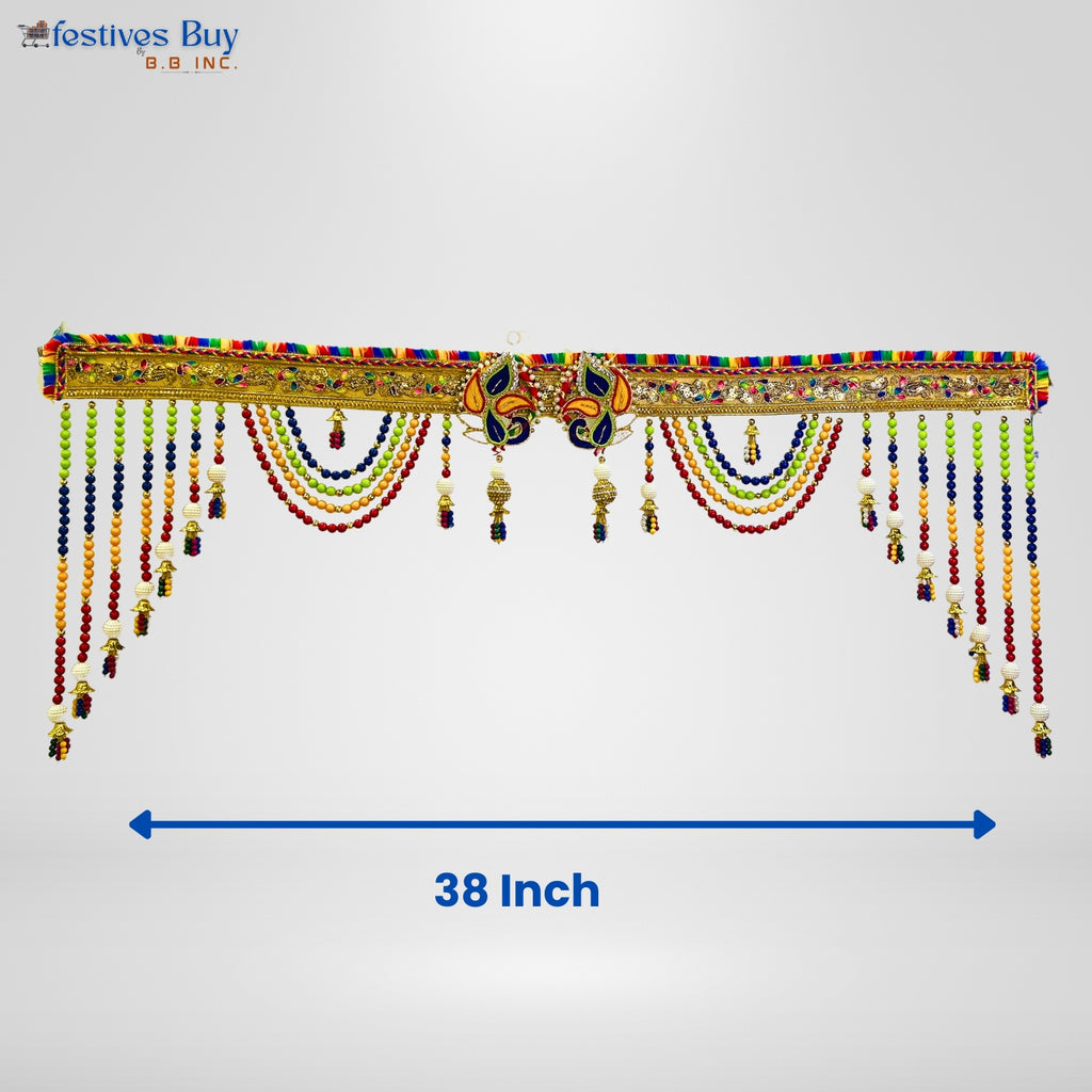 Rainbow Beaded Toran – 38 Inch Decorative Door Hanging with Bells by Festives Buy