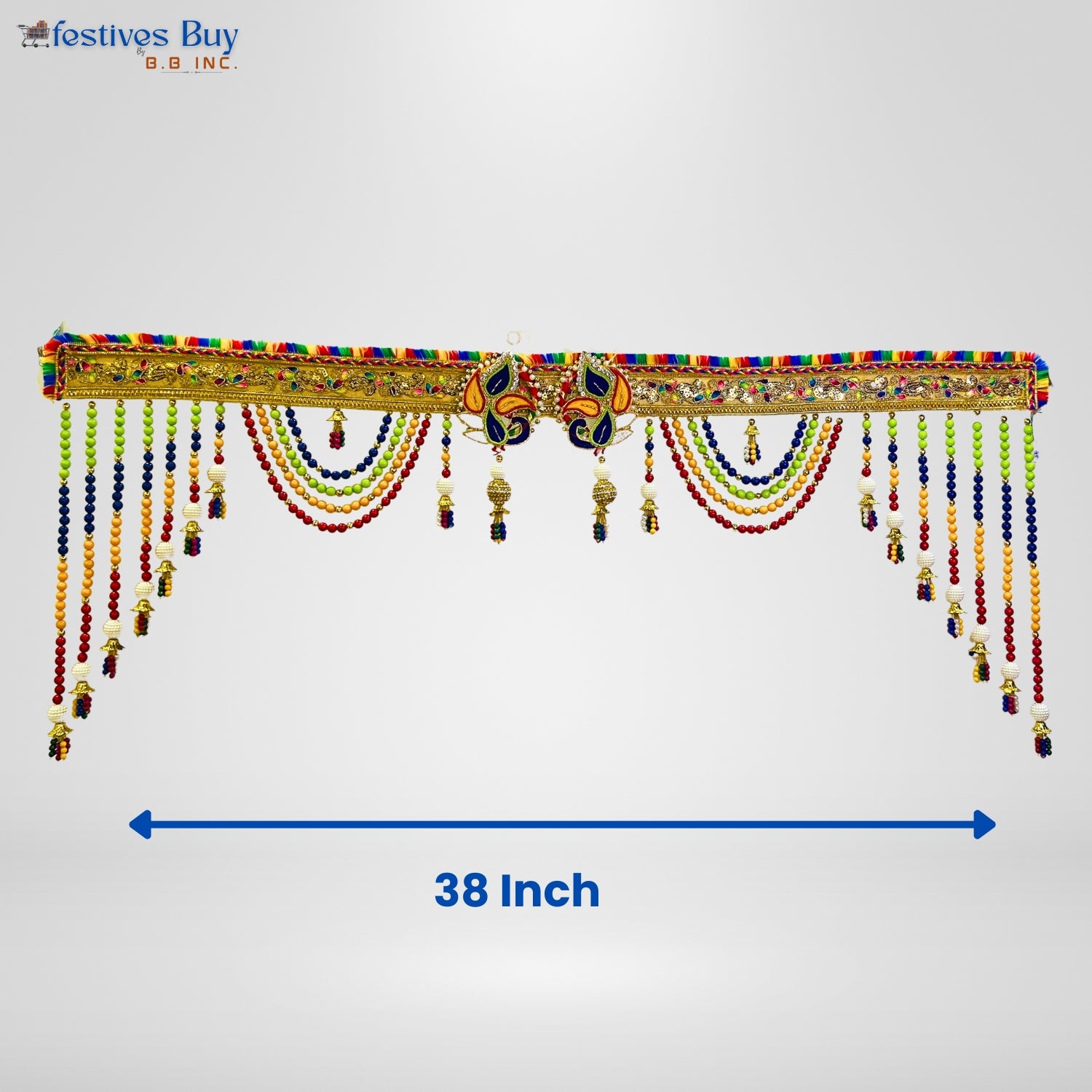 Rainbow Beaded Toran – 38 Inch Decorative Door Hanging with Bells by Festives Buy