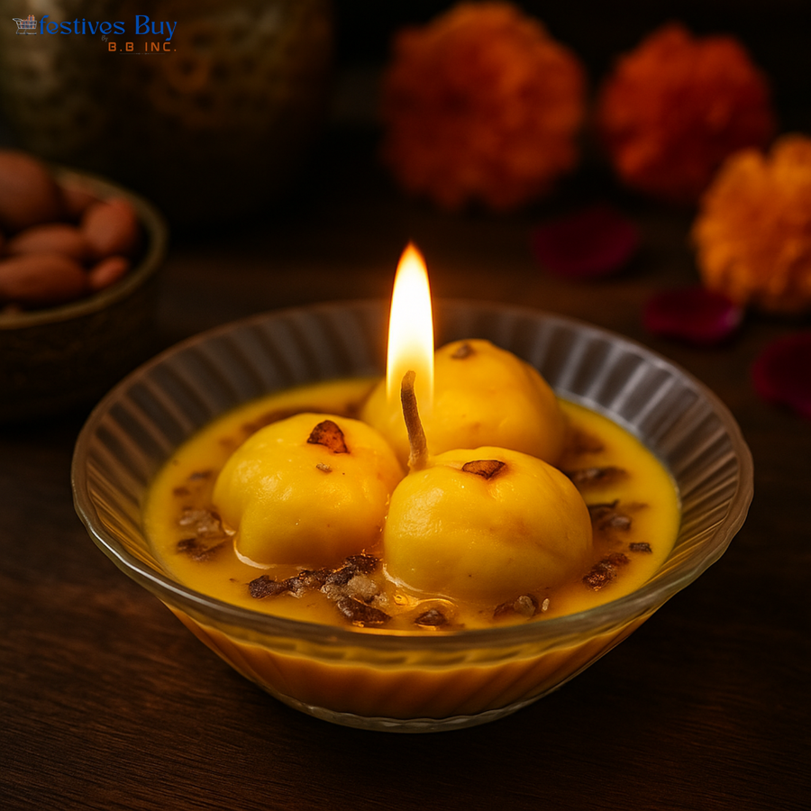 Rasmalai Designer Candle – Festive Decorative Sweet-Themed Candle by Festives Buy