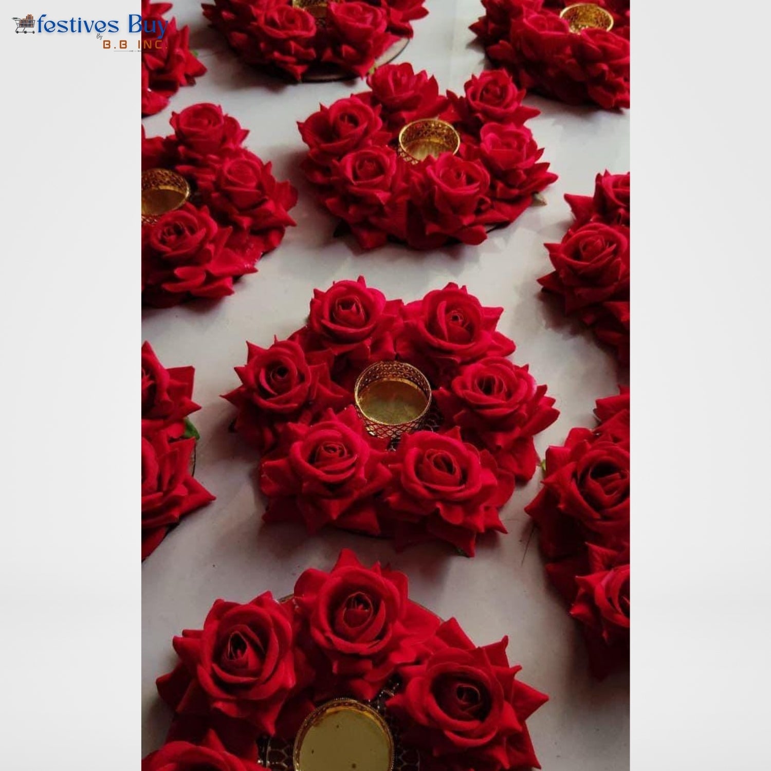 Red Rose Tealight Candle Holder Set – 10 Piece Decorative Festive & Wedding Décor by Festives Buy