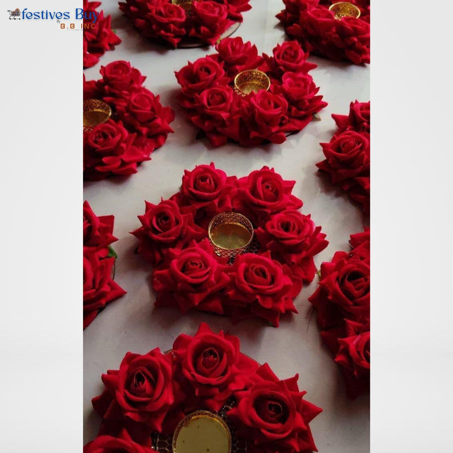 Red Rose Tealight Candle Holder Set – 10 Piece Decorative Festive & Wedding Décor by Festives Buy