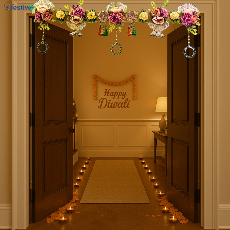 Regal Aura Toran – 40 Inch Designer Floral Door Hanging with Tassels