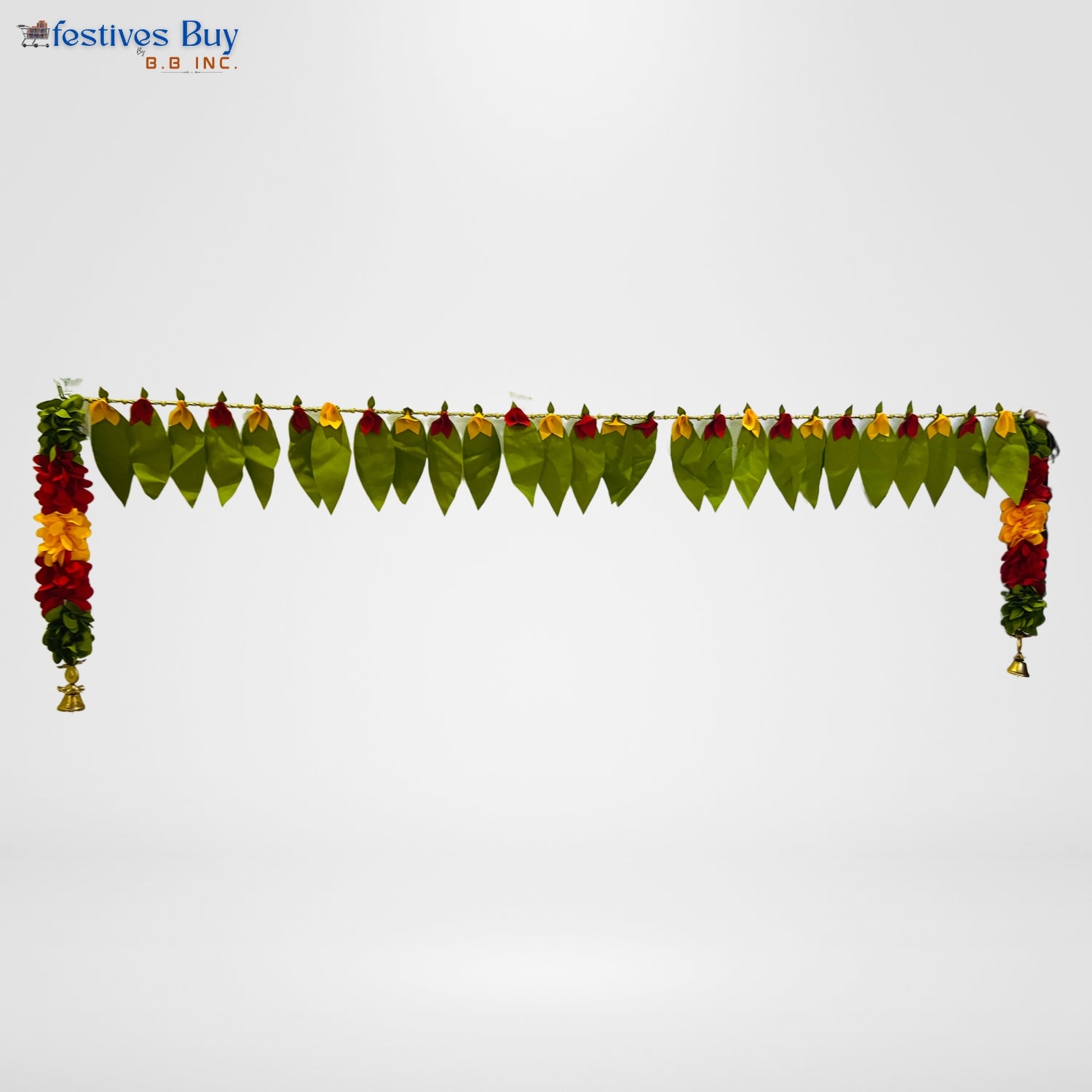 Sacred Mango Leaf Toran – 40 Inch Decorative Door Hanging with Bells by Festives Buy