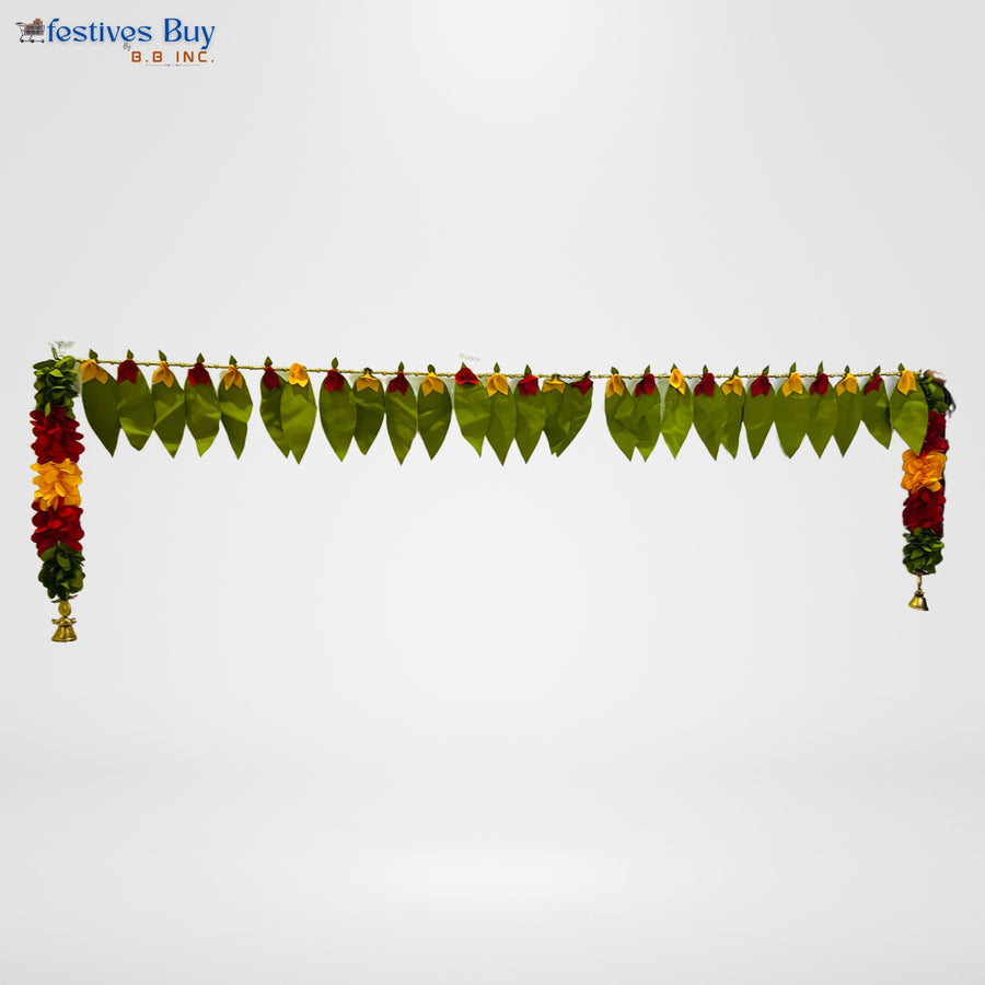 Sacred Mango Leaf Toran – 40 Inch Decorative Door Hanging with Bells by Festives Buy