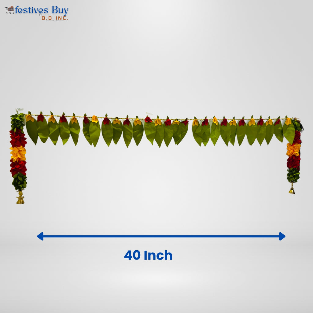 Sacred Mango Leaf Toran – 40 Inch Decorative Door Hanging with Bells by Festives Buy