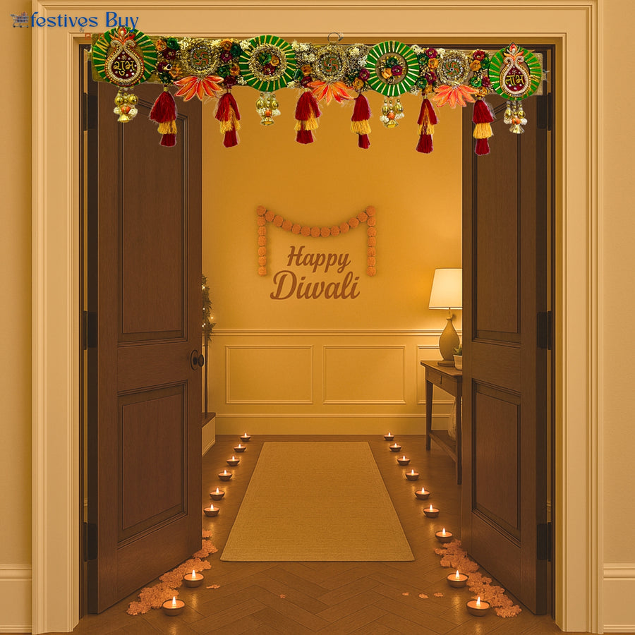 Shubh Labh Designer Toran – 40 Inch Traditional Door Hanging with Tassels & Auspicious Motifs by Festives Buy