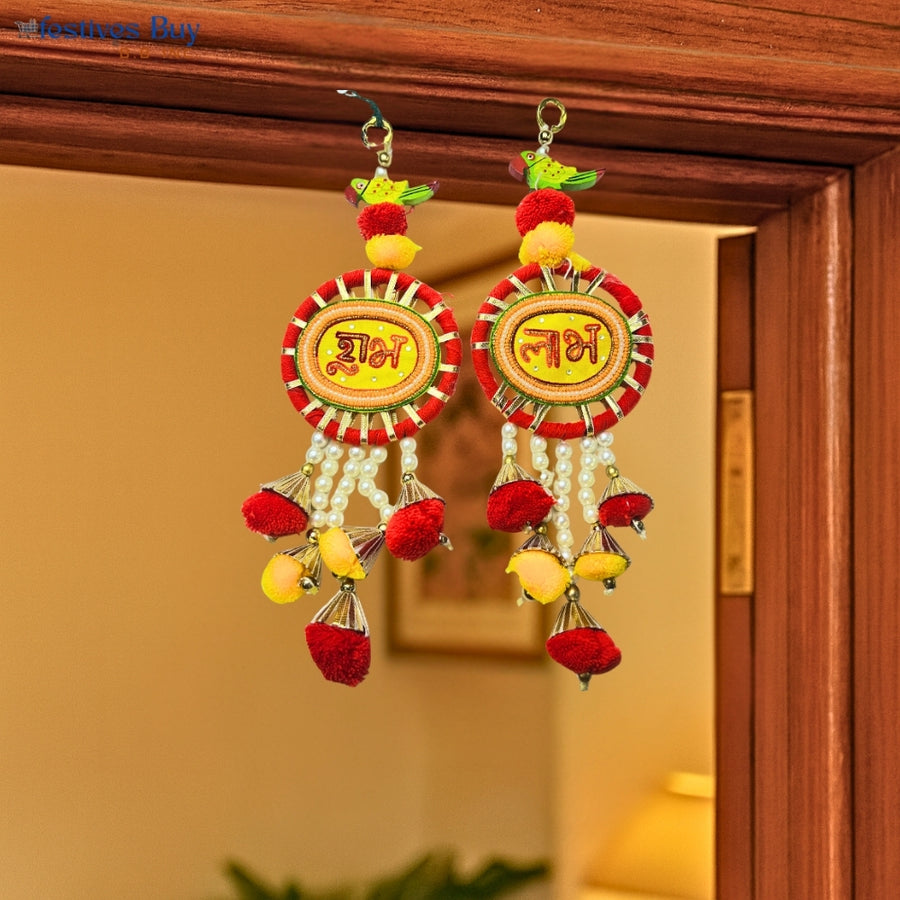 Shubh Labh Hanging Toran with Parrot Motif – Traditional Festive Door & Wall Décor (13 Inch) by Festives Buy