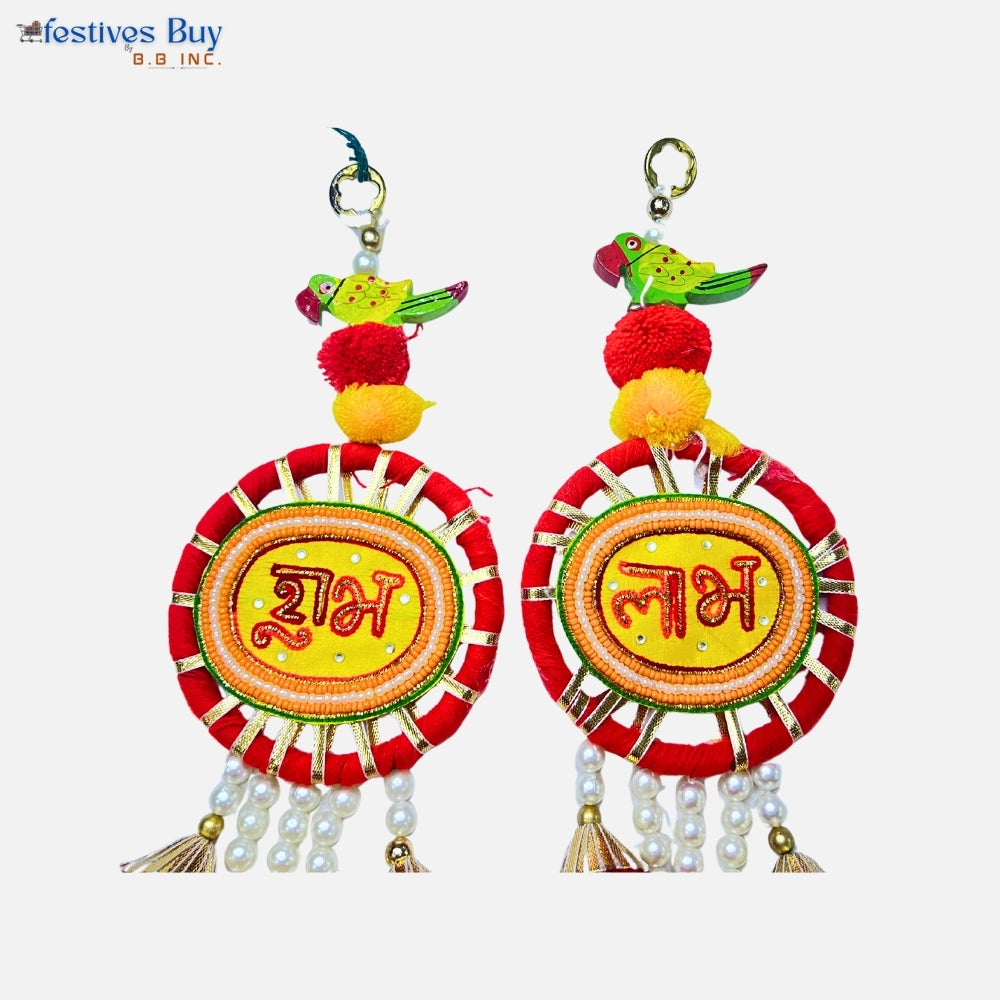 Shubh Labh Hanging Toran with Parrot Motif – Traditional Festive Door & Wall Décor (13 Inch) by Festives Buy