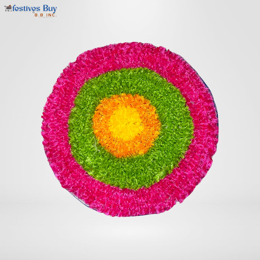 Vibrant Blossom Wool Rangoli – 10 Inch Washable Rexine Base by Festives Buy