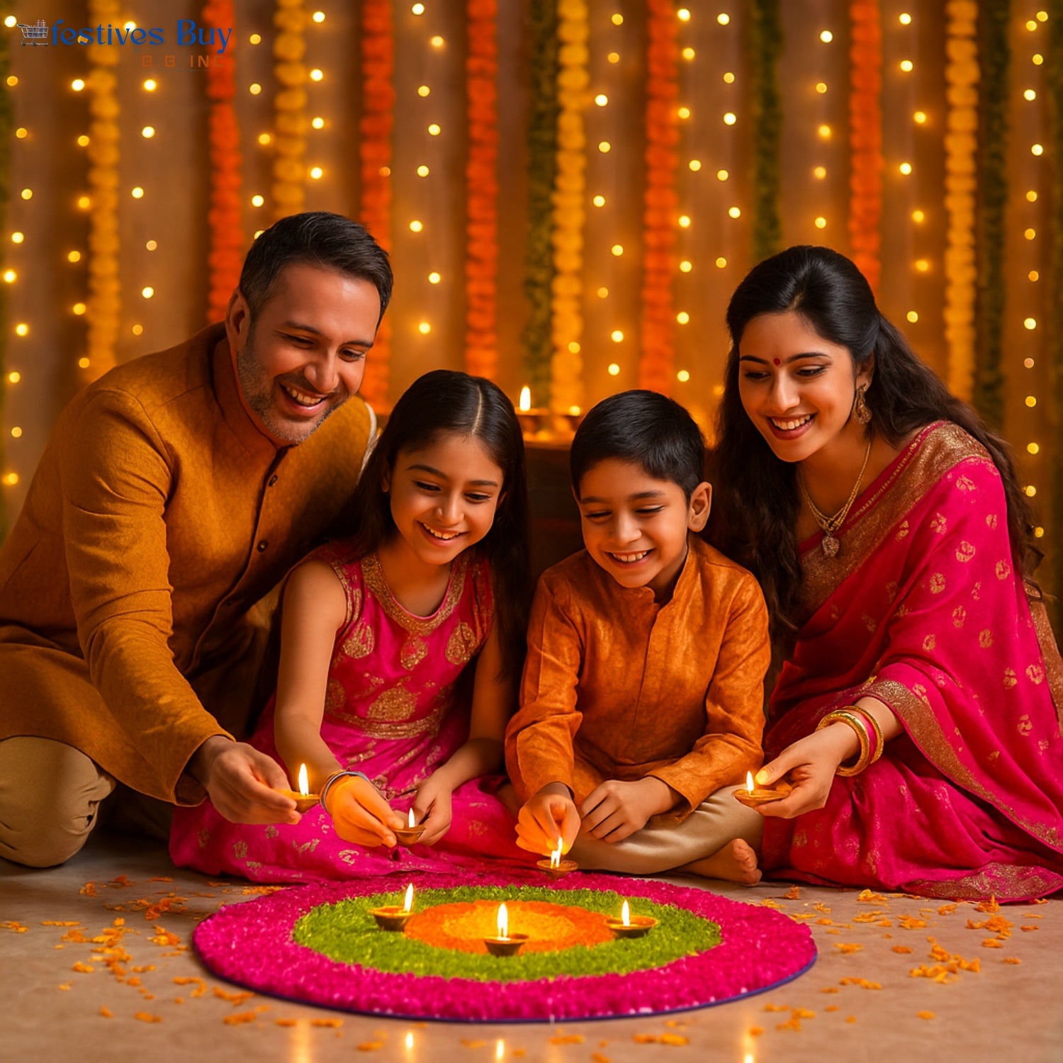 Vibrant Blossom Wool Rangoli – 10 Inch Washable Rexine Base by Festives Buy