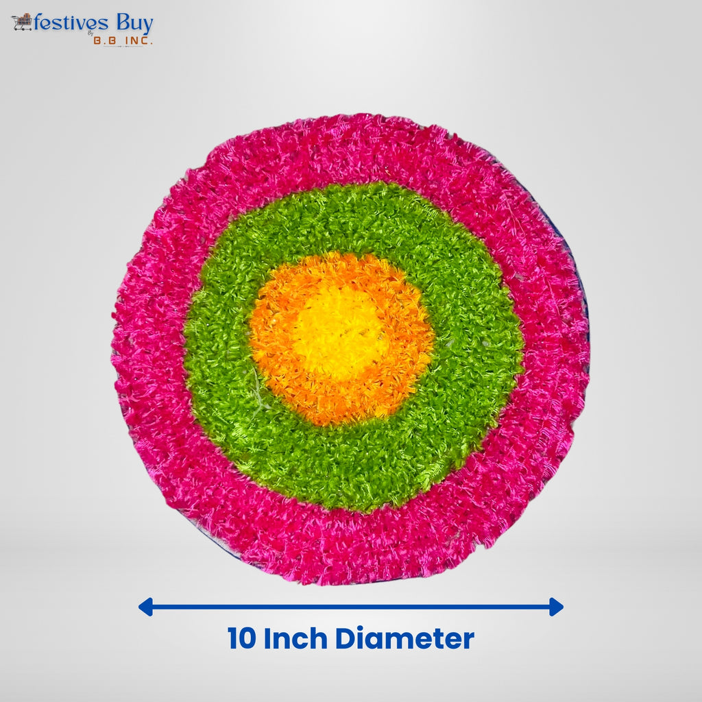 Vibrant Blossom Wool Rangoli – 10 Inch Washable Rexine Base by Festives Buy
