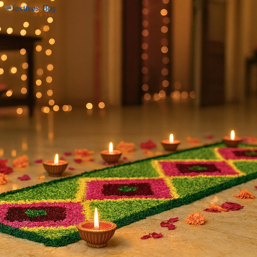 Vibrant Path Wool Rangoli – 36 Inch Washable Rexine Base by Festives Buy
