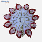 White & Red Petal Style Laddu Gopal Dress – 6 Inch Diameter | Stone Work Designer Krishna Poshak for Janmashtami & Puja