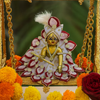 White & Red Petal Style Laddu Gopal Dress – 6 Inch Diameter | Stone Work Designer Krishna Poshak for Janmashtami & Puja