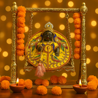 Yellow Peacock Embroidered Laddu Gopal Dress Set – 8 Inch Diameter | Krishna Idol Poshak with Pagdi & Mala