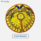 Yellow Peacock Embroidered Laddu Gopal Dress Set – 8 Inch Diameter | Krishna Idol Poshak with Pagdi & Mala