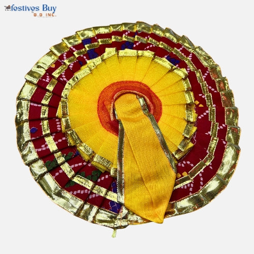 Yellow & Red Traditional Laddu Gopal Dress – 8 Inch Diameter | Golden Lace Krishna Idol Poshak for Janmashtami & Puja