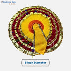 Yellow & Red Traditional Laddu Gopal Dress – 8 Inch Diameter | Golden Lace Krishna Idol Poshak for Janmashtami & Puja