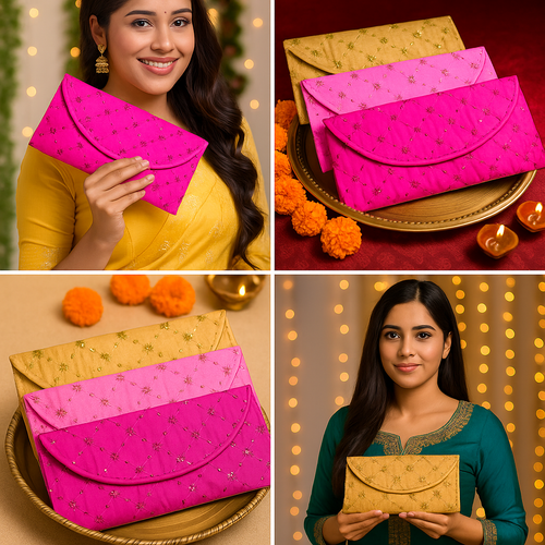 Elegant Embroidered Shagun Envelope Clutch – Set of 3 | Festives Buy